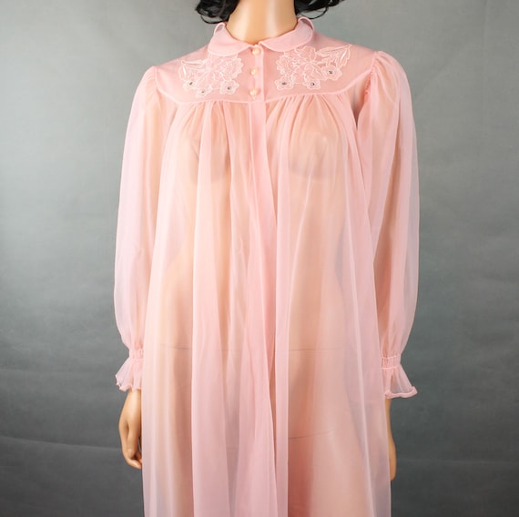 Vintage Peignoir sz 34 M 50s Long Pink Sheer Chif… - image 2