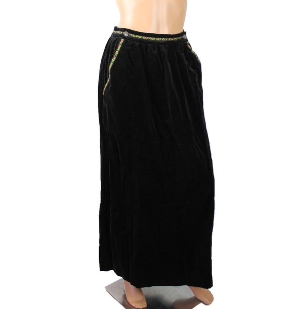 Cotton Velvet Skirt S Vintage Long Black Embroide… - image 3