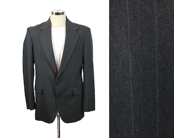 Vintage 90s Blazer 40R Haggar Dark Charcoal Gray Wide Pinstripe Suit Coat Jacket