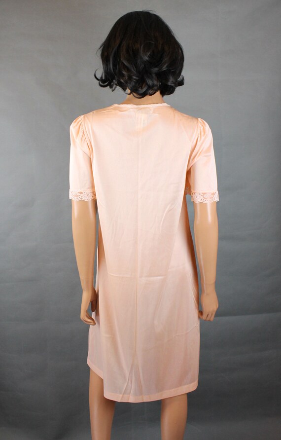 NOS Nightgown Sz S Vintage Peach Shiny Nylon Embr… - image 6