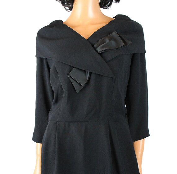 Vintage 40s Cocktail Dress M Black Wool Satin Sai… - image 2