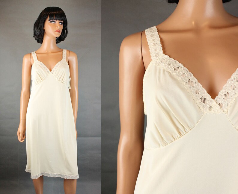 Shadowline Full Slip 34 Vintage Nylon Off White Cream Ivory Lace NOS NWT Sz S Free Us Shipping