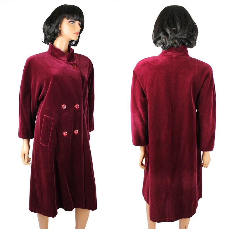 Vintage Trench Coat Sz M 10 Mackintosh Wine Burgundy Dark Red Cotton Velvet Long Free US Shipping