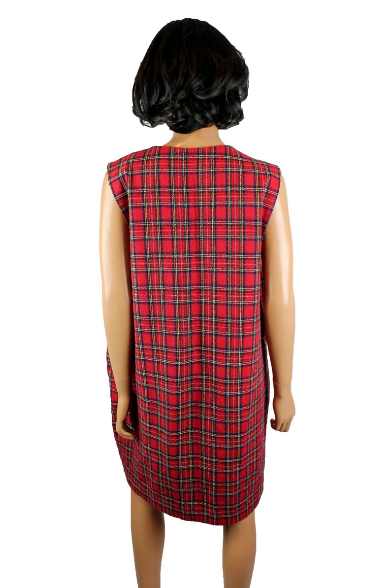 80s Jumper Dress Sz 12 L 100/% Wool Red Black Plaid Schoolgirl Button Down Shift Free US Shipping