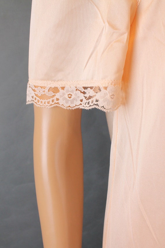 NOS Nightgown Sz S Vintage Peach Shiny Nylon Embr… - image 3