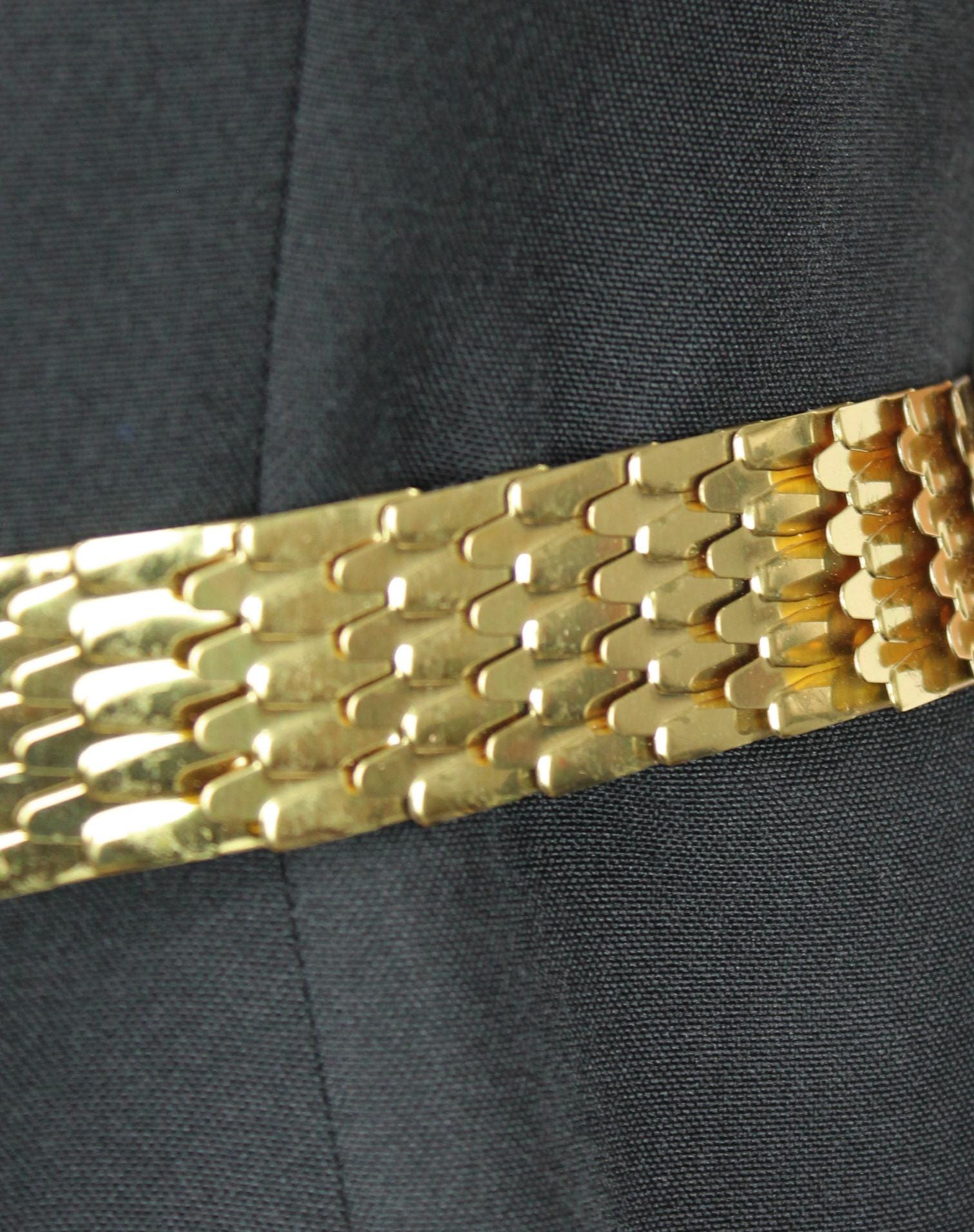 Metal Stretch Belt M L XL XXL Vintage 80s Snake Fish Scale  display picture 1