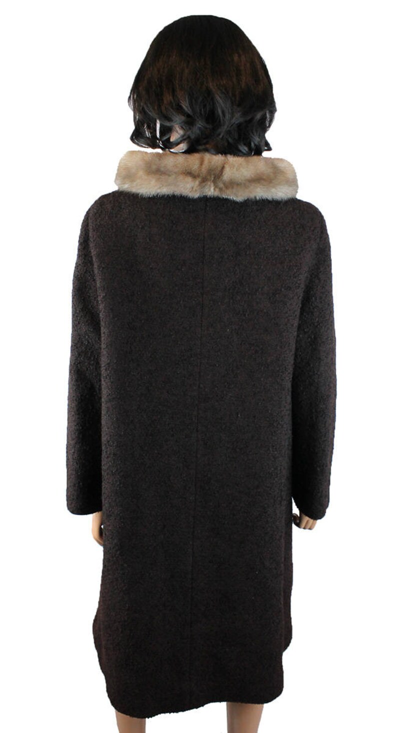 Mink Collar Winter Coat Sz L Vintage 60s Dark Brown Wool - Etsy