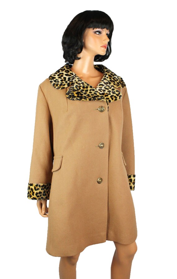 Winter Coat Sz L Vintage 70s 80s Brown Tan Wool F… - image 5