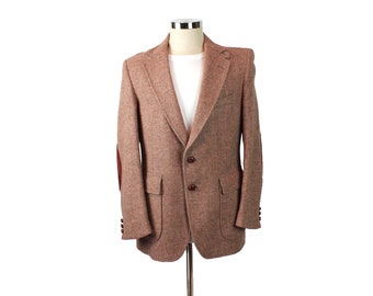Elbow Patch Blazer 40R Vintage Harris Tweed Mauve Pink Wool Sports Coat Jacket