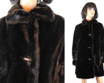 Faux Fur Coat M Vintage Dark Brown Glossy Mink Tissavel Hillmoor Winter Jacket