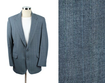 Vintage Pinstripe Blazer 41R Slim Slate Blue Wool Blend Sports Coat Suit Jacket