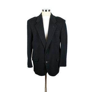Vintage 80s Blazer 43R Black Cashmere Wool Blend Sports Coat Suit Jacket Zylos