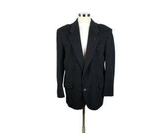 Vintage 80s Blazer 43R Black Cashmere Wool Blend Sports Coat Suit Jacket Zylos