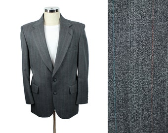 Vintage 80s Blazer 40S 100% Wool Gray Pinstripe Suit Coat Jacket Embassy Square