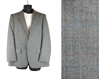 Glen Check Blazer 38R Vintage Gray Wool Blend Checked Coat Jacket Botany 500