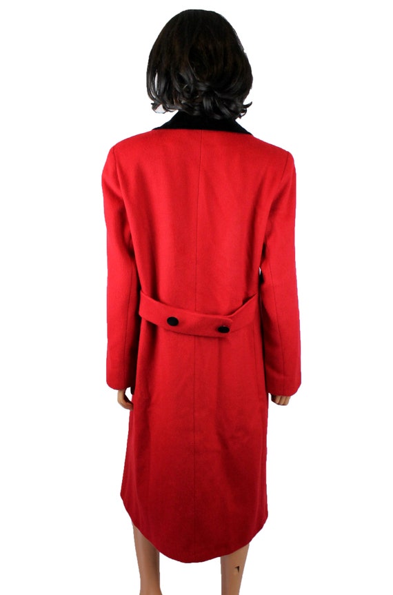 Red Wool Coat M Vintage Long  Mario de Pinto Blac… - image 4