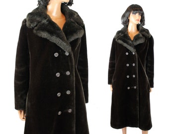 Faux Fur Princess Coat M Vintage Dark Chocolate Brown Plush Long Winter Jacket