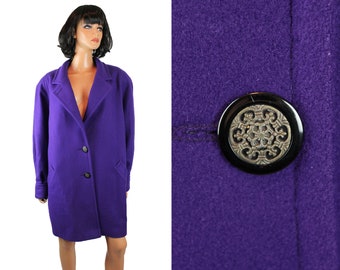 Winter Coat Sz 20 XXL 2X Vintage 80s Indigo Purple Wool Jacket Snowflake Buttons