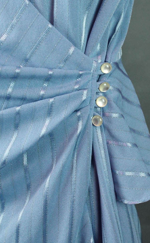Vintage Wrap Dress Sz M 80s Light Blue Metallic S… - image 3