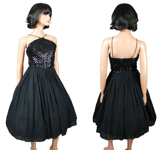 50s Prom Dress XS Vintage Sleeveless Short Black … - image 4