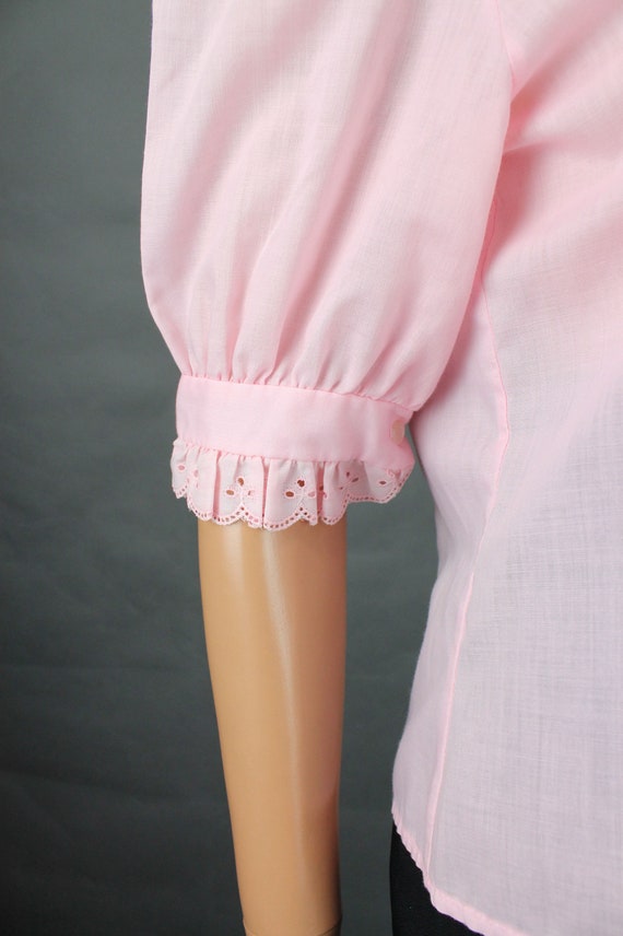 Pink Peasant Blouse S Vintage Eyelet Embroidery S… - image 4