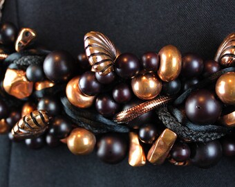 Goldie bronze beaded and wood statement belt Beaded Belt Wood Clasp Statement Belt Boho Bright Colors  main image 2
