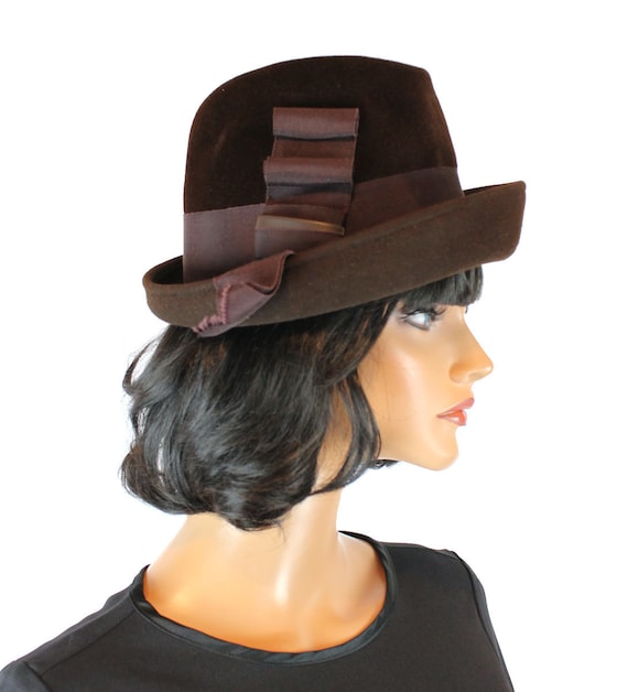 ブラウン フェルトハット リボン付き maxim ブラウン フェルトハット