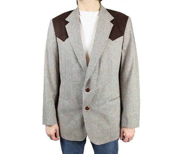Western Tweed Blazer 42r Vintage Gray Brown Wool Cowboy Jacket Etsy