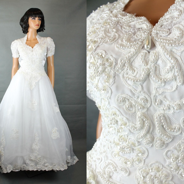 40’s Era White Silk Cathedral Train Wedding Gown