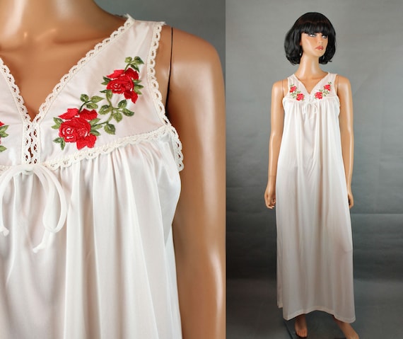 Vintage Nightgown Sz S M Lorraine Long White Slee… - image 1