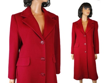 Winter Trench Coat Sz M 10 Long Dark Red Soft 100% Wool Jacket Forecaster