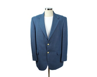 Giacca sportiva vintage anni '80 Blazer 44R Stafford Solid Denim Blue Wool Blend Jacket Coat