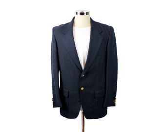 Cappotto sportivo vintage anni '80 Farah in misto lana giacca blazer blu notte scuro