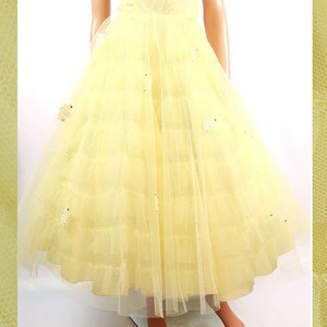 50s Prom Dress XS Vintage Yellow Tulle Strapless Tiered Cupcake Wedding Gown image 3