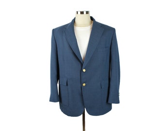 Vintage 80s Blazer 42S Stafford Solid Blue Wool Blend Mens Jacket Sports Coat