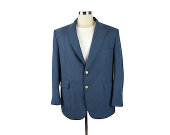 Vintage 80s Blazer 42S Stafford Solid Blue Wool Blend Mens Jacket Sports Coat