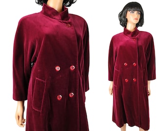 Red Velvet Coat Sz M 10 Vintage Mackintosh Burgundy Wine Dark Red Long Jacket