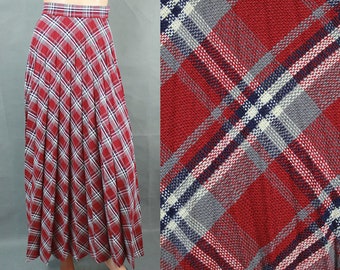 Vintage Pleated Skirt Jrs XS Red Gray Blue White Plaid Flared A-line Long Maxi