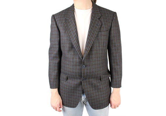 Vintage Mens Blazer 40S 100% Wool Gray Brown Striped Sports | Etsy