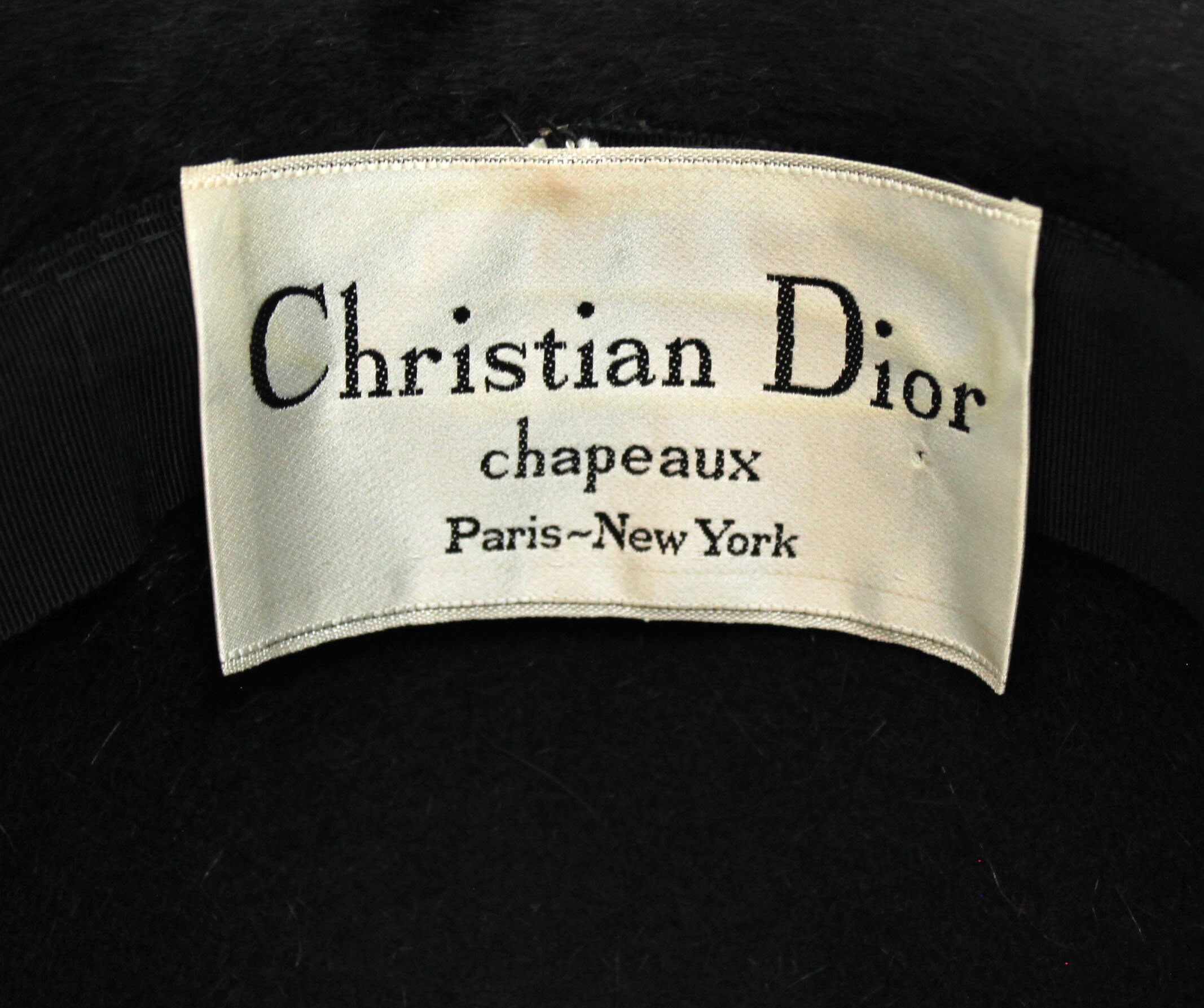 Christian Dior Hat Sz S Vintage 70s Black Fur Felt Vinyl