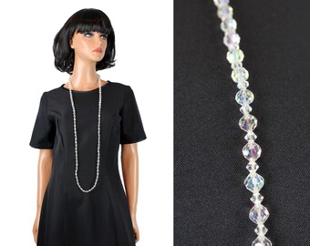 Vintage 50s Necklace Clear Crystal Aurora Borealis Single Strand Choker 18-20"