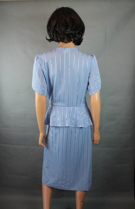 Vintage Wrap Dress Sz M 80s Light Blue Metallic S… - image 5