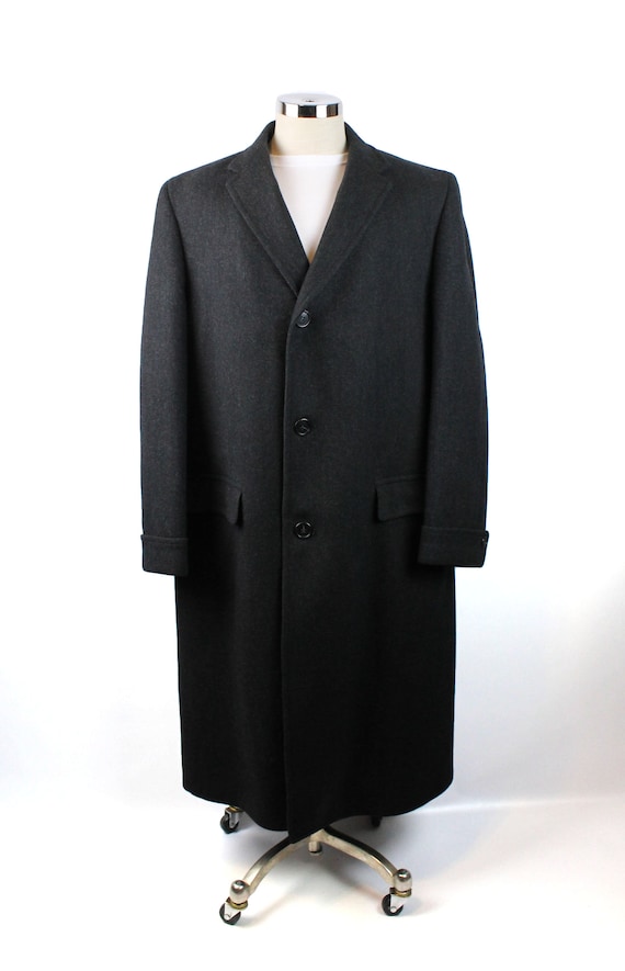 Vintage 50s Top Coat Sz 42L Dark Charcoal Gray Thi