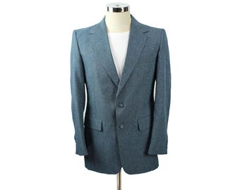 Vintage 70s Blazer 40R Slim Cut Denim Blue Polyester Jacket Sports Coat