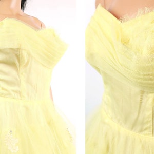 50s Prom Dress XS Vintage Yellow Tulle Strapless Tiered Cupcake Wedding Gown image 2