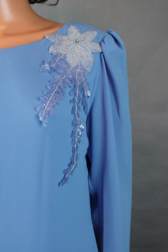 80s Cocktail Gown Sz M Vintage Blue Beaded Long S… - image 3