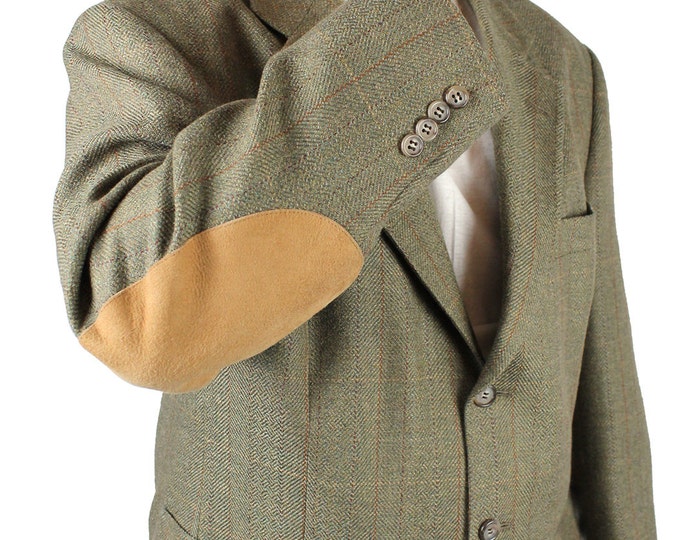 Vintage Elbow Patch Blazer 42R Sage Grayish Green Checked Jacket Sports