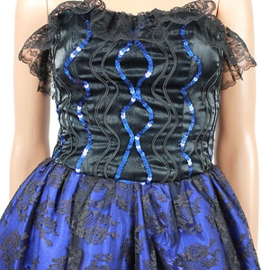 80s Prom Dress Jrs XS Vintage Strapless Black Lace Blue Satin Long Gown image 2