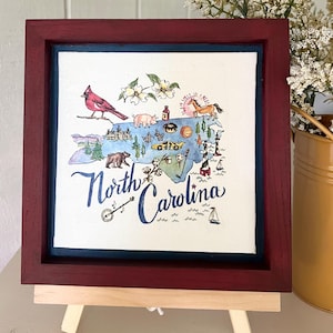 North Carolina Wall Art: Cardinal Red & Navy Frame