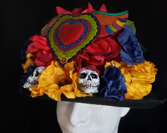 Sagrado Corazon Day of the Dead Top Hat, Dia de los Muertos Hat, Day of the Dead Costume, Mens Halloween hat, Muertos Top Hat, Sacred Heart